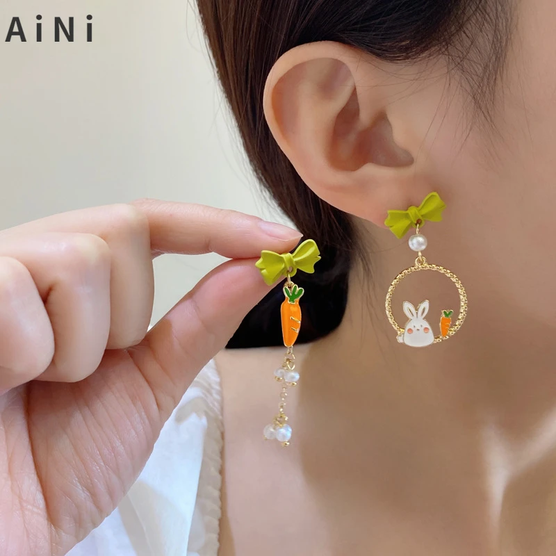 

Lovely Design 925 Silver needle Bowknot Earrings For Women Girl Gifts Trendy Jewelry Cute Rabbit Carrot Drop Earrings Wholesale