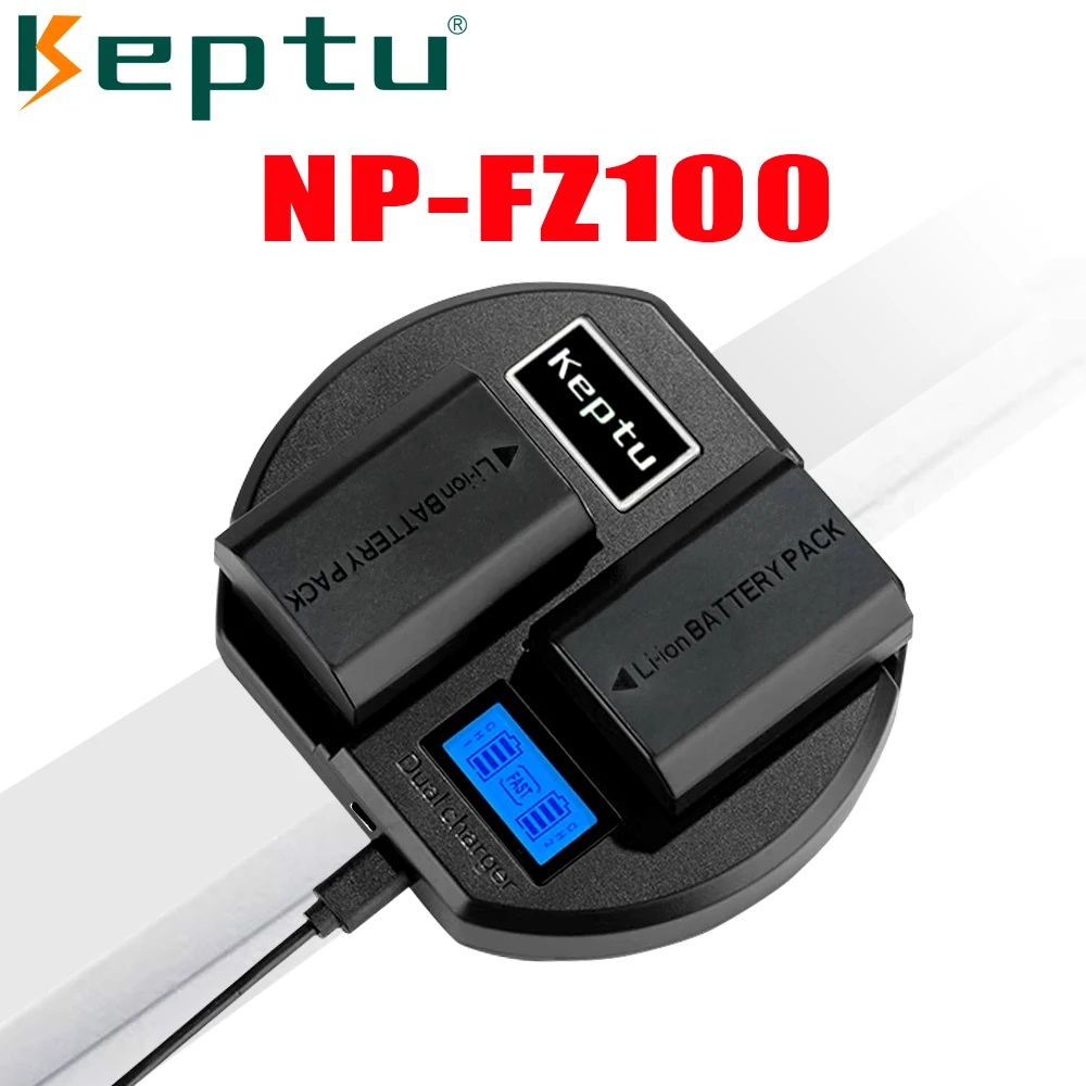 

KEPTU NP-FZ100 NPFZ100 npfz100 Battery 2280mAh + LCD Dual USB Charger for Sony BC-QZ1, a9, a7R III, a7 III,A6600