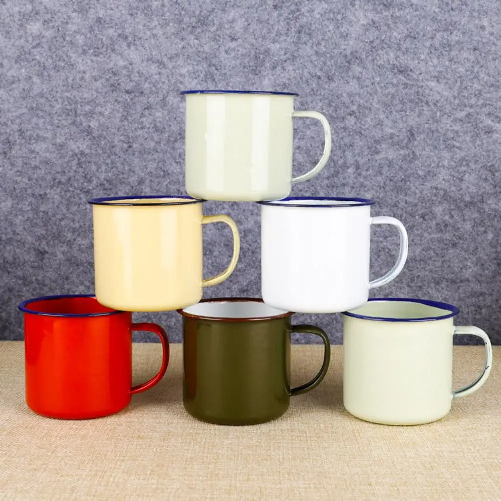 

Retro Style Multi-use Water Mug Enamel Practical Non-sliding Base Drink Mug for Home