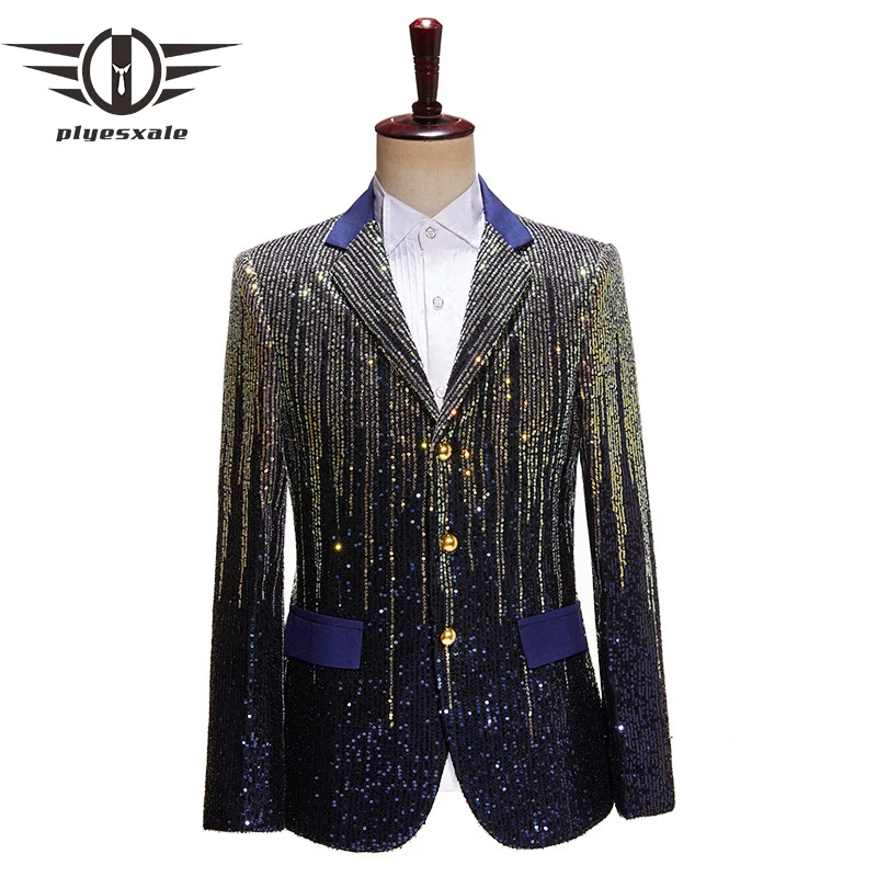 

Plyesxale Mens Colorful Meteor Gradient Sequin Blazer Jacket Luxury Party Blazer Hombre Chaquetas Hombre Stage Singer Blazers Q3
