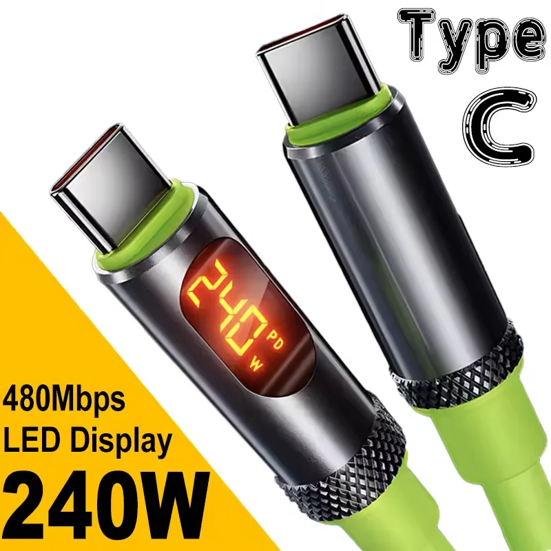 Фото USB C To Type C Светодиодный дисплей 240 Вт 6А Кабель для быстрой зарядки Двойной шнур для передачи данных Type-C Кабели Lightning 27 Вт для iPhone Samsung Xiaomi 2M №1