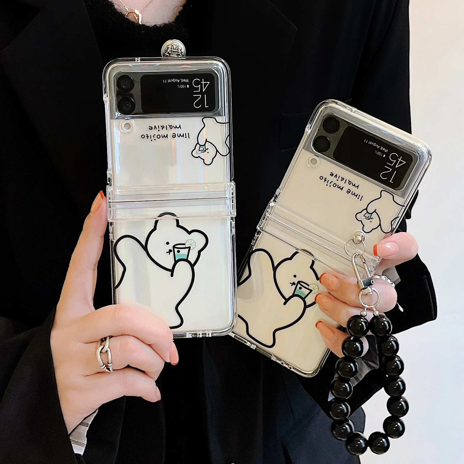 

Shockproof Protect Phone Case for Samsung Galaxy Z Flip 3 5G Back Cover With Bead Chain Coque for Galaxy ZFlip3 Slim Fit Shell