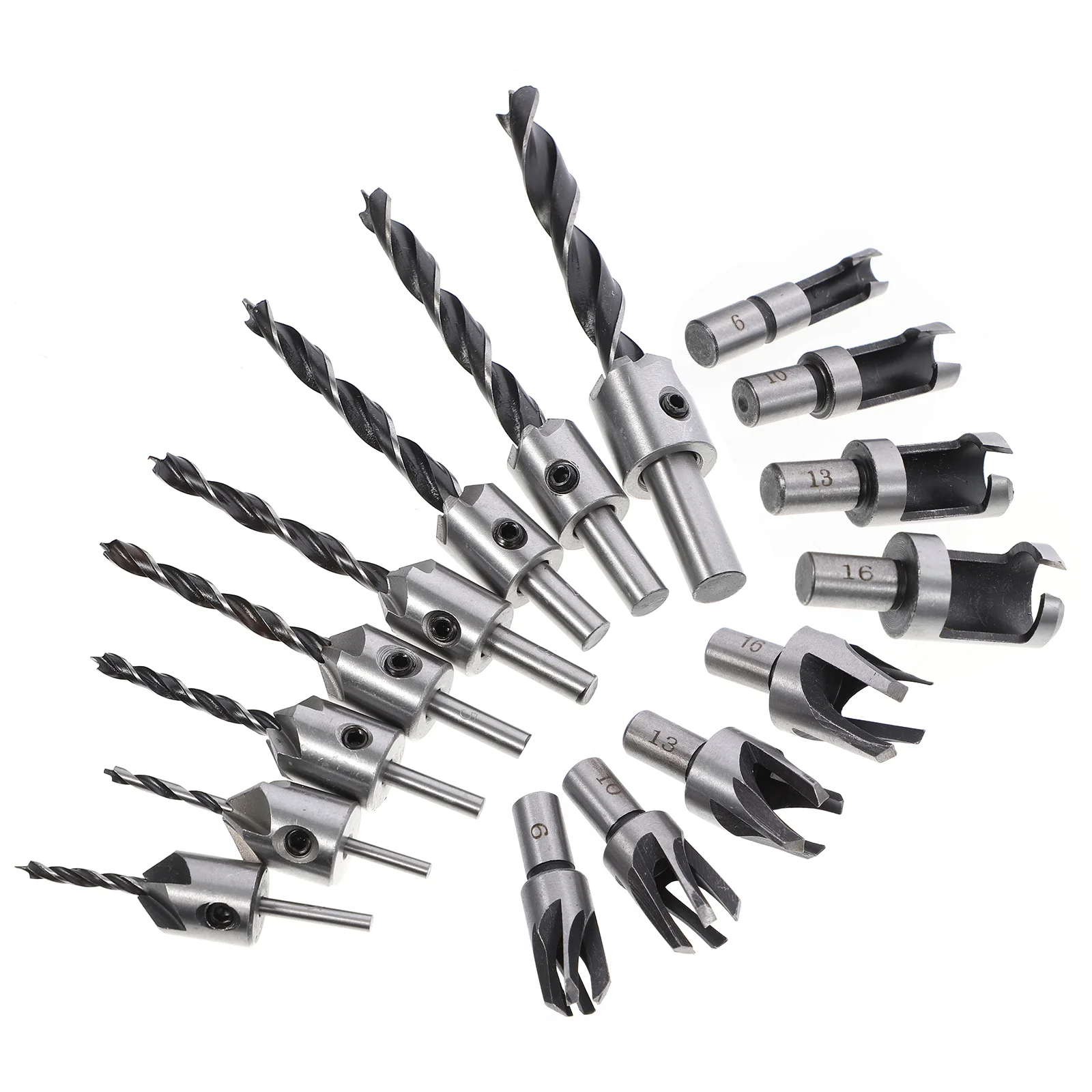 

16pcs Woodworking Countersink Drill Bit and Wood Plug Cutter Assortment Kit