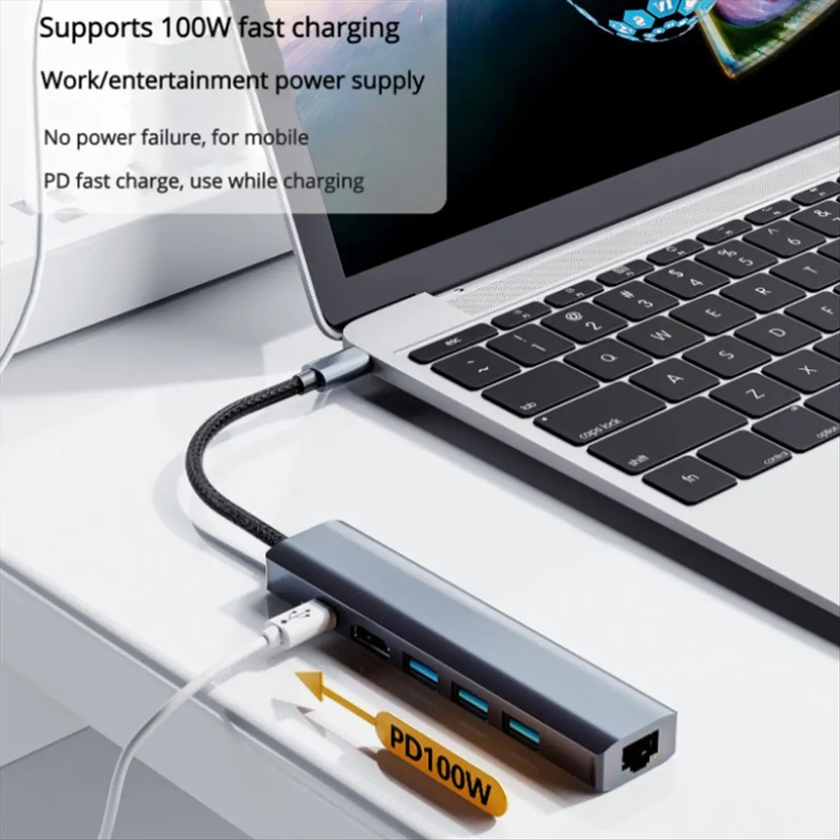 Фото Док-станция (A65I) PD RJ45 для Thunderbolt: адаптер Type-C на USB 3.0, разветвитель-хаб для ноутбука, USB-расширитель, гигабитный хаб №4