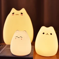 cute led night light color changing battery powered cute cartoon kitten touch silicone night light for kids gift bedroom decor