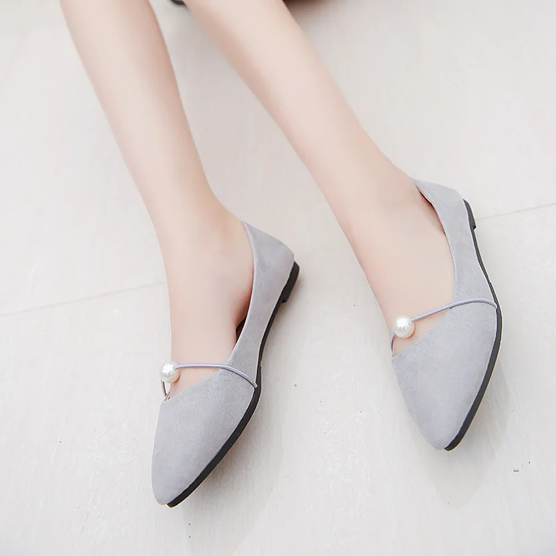 Bead Ladies Plus Size Flats Pointed Toe High Quality Slip-Ons Shallow Mouth Fashion New Simple Female Loafer Shoes Womans Flats