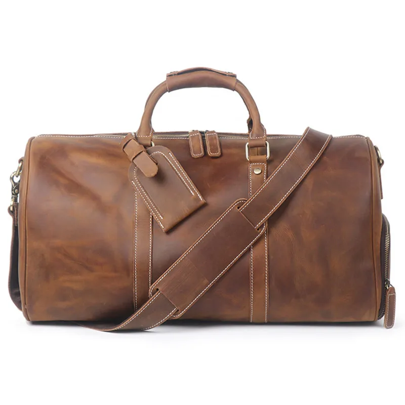 Luxury Men's Genunine Leather Duffle Bag with Shoes Pocket Men Large Real Leather Travel Bag Male Sport Gym Weekend Shoulder Bag