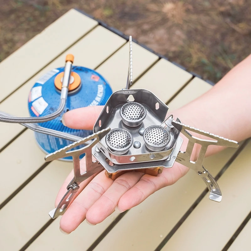

Outdoor Portable Three-Head Stove Stainless Steel Camping Gas Stove Portable Tourist Burner Windproof Camp Picnic Cooking Device