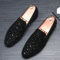 2022 summer new korean style mens slip on pointed leather shoes brogue rhinestone club hairdresser trendy mens shoes
