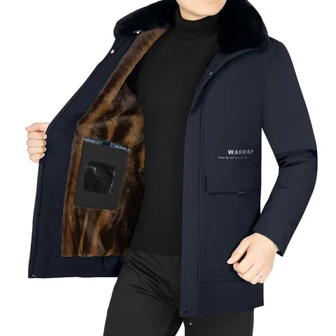 2024 зимняя мужская куртка, модная мужская теплая парка с меховым воротником, классические пальто, Повседневная Теплая мужская одежда