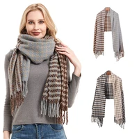 chenkio winter scarfs for women warm scarf houndstooth scarf tassel knitted scarf thicken long shawl scarves fashion scarf