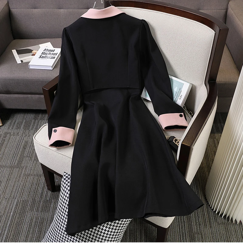 Женское элегантное платье-рубашка свободное облегающее однобортное платье