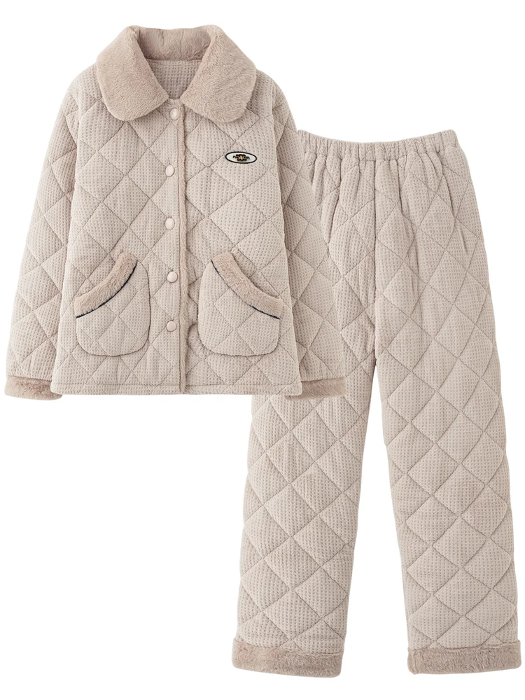 Зимние пижамы Mrs. Sili женские утолщенные трехслойные стеганые на флисовой