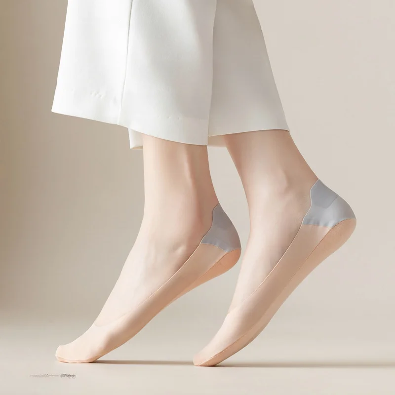 5pairs Nylon Ice Silk Boat Socks Summer Ultrathin Breathable Sock for Women Girls Harajuku Invisible Non-slip Low Cut Ankle Sock