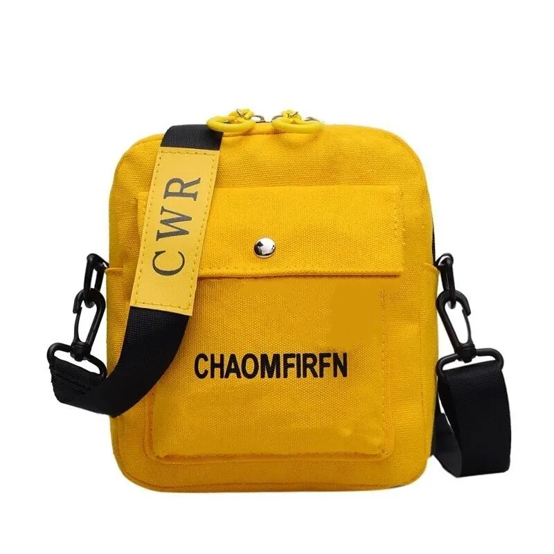 New Fashion Women Canvas Letter Bag Small Square Bag Zipper Cross Body Shoulder Bag Yellow One Shoulder Crossbody Bag
