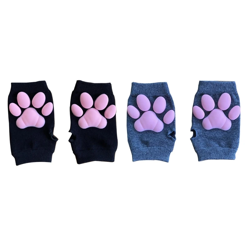 

Silicone 3D Cat Claw Pad Mittens Fingerless Kitten Paw Gloves Halloween Cat Cosplay Mitten Knitted Lolita Hand Sleeve