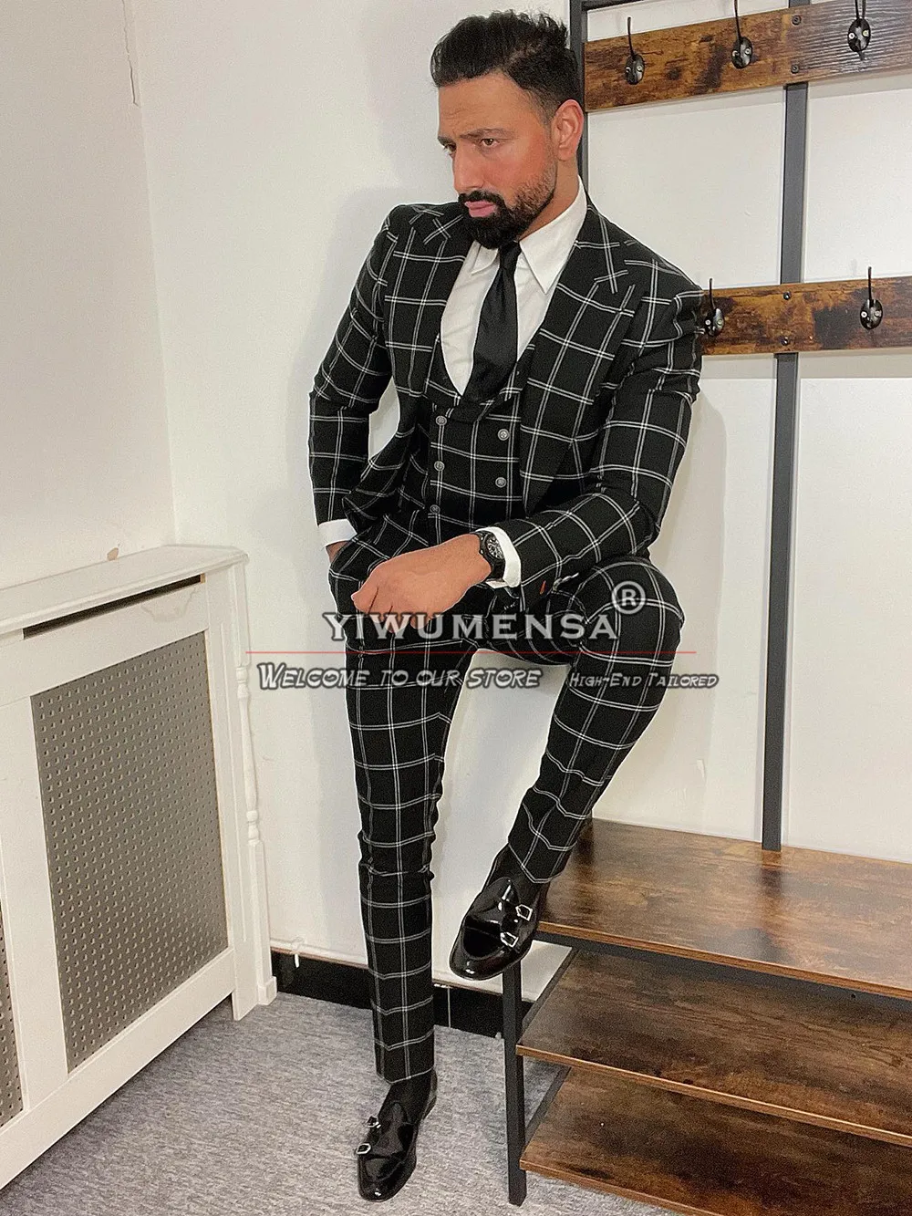 Классические деловые костюмы мужские приталенные клетчатые однобортные пиджаки