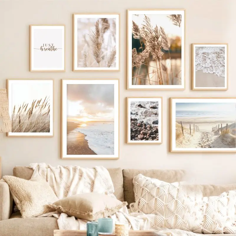 

Настенная картина в стиле бохо, нейтральный настенный Декор, живопись на холсте, минималистичный абстрактный Рисунок бежевых и черных лини...