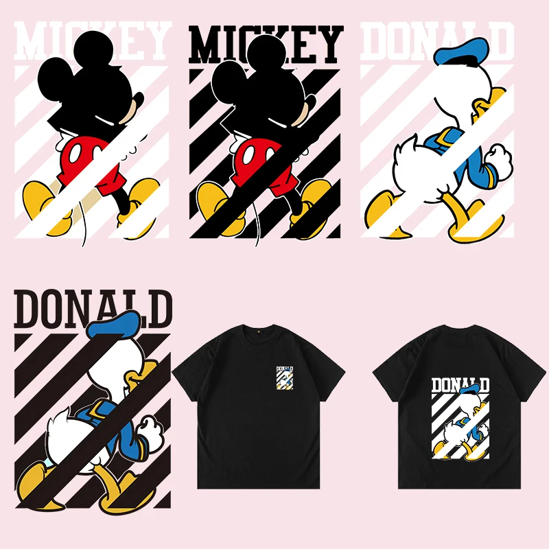 

Fashion T-Shirt Print Disney Mickey and Donald Duck Big Small Size Iron-on Patch DIY Clothes Front and Back Ironing Stickers