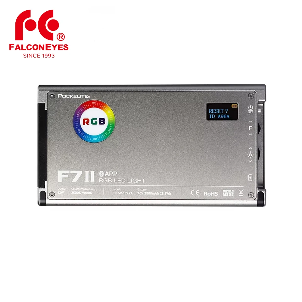 

Falcon Eyes PockeLite F7 II RGB LED Light 2500-9000K 12W 3000mAh Portable CCI HSI 54pcs LED On Camera Video Lighting