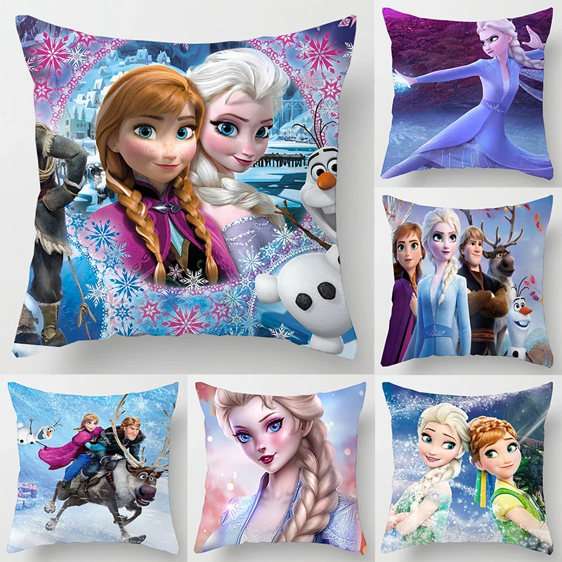 

45*45CM Disney Frozen Anna Elsa Pillowcase Anime Princess Room Sofa Home Decor Waist Pillow Cases Kids Bedroom Car Cushion Cover