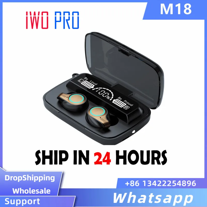

M18 TWS Earbuds Bluetooth Waterproof In Ear Earphones with Mirror Charging Case Headphone Sport Headset with Charging Box