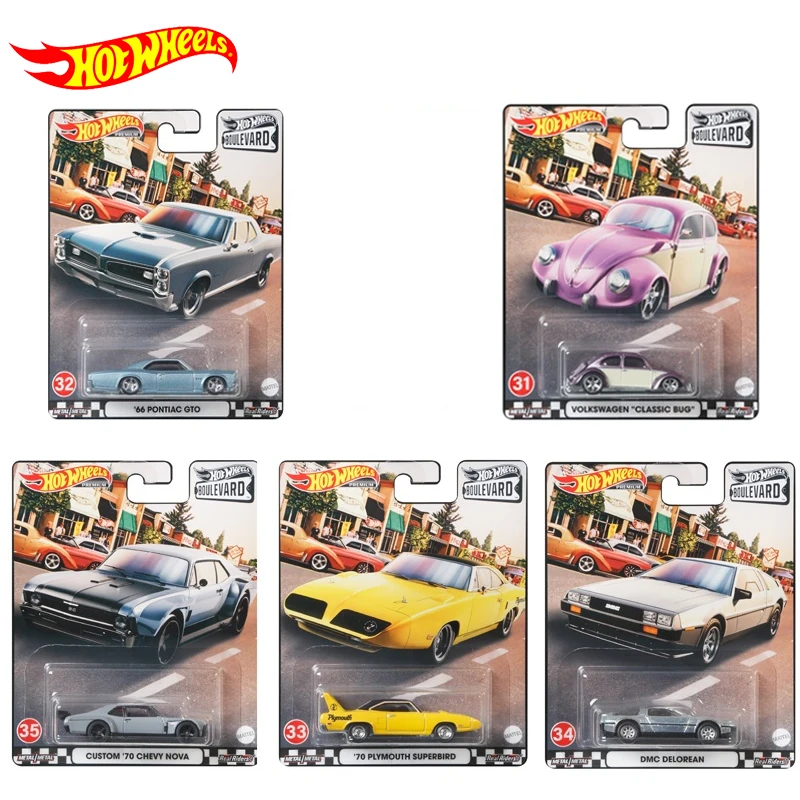 Original Hot Wheels Premium Car Boulevard Diecast 1/64 Voiture Pontiac GTO Volkswagen DMC Delorean Boys Toys for Children Gift