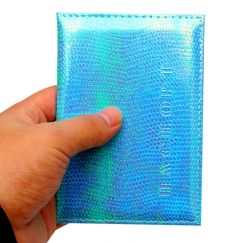 

Symphony snakeskin passport holder PU passport book laser colorful leather short passport case ticket holder thin portable