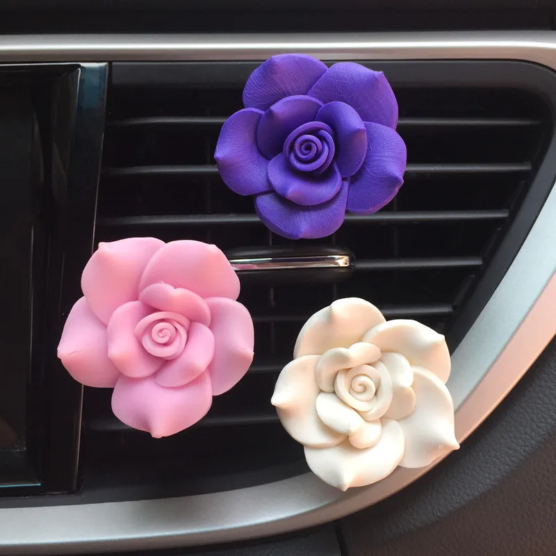 

Perfume Camellia Soft Pottery Decoration Car Air Outlet Clip Air Freshener Car Interior Car Aroma Diffuser Car Accessories