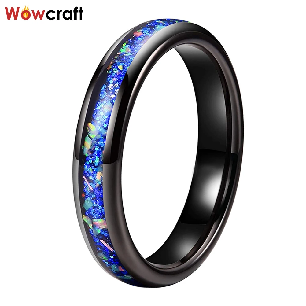 

4mm 6mm Black Tungsten Ring Opal Inlay Fashion Wedding Band for Women Men Trendy Luxury Jewelry Accessories Dome Comfort Fit