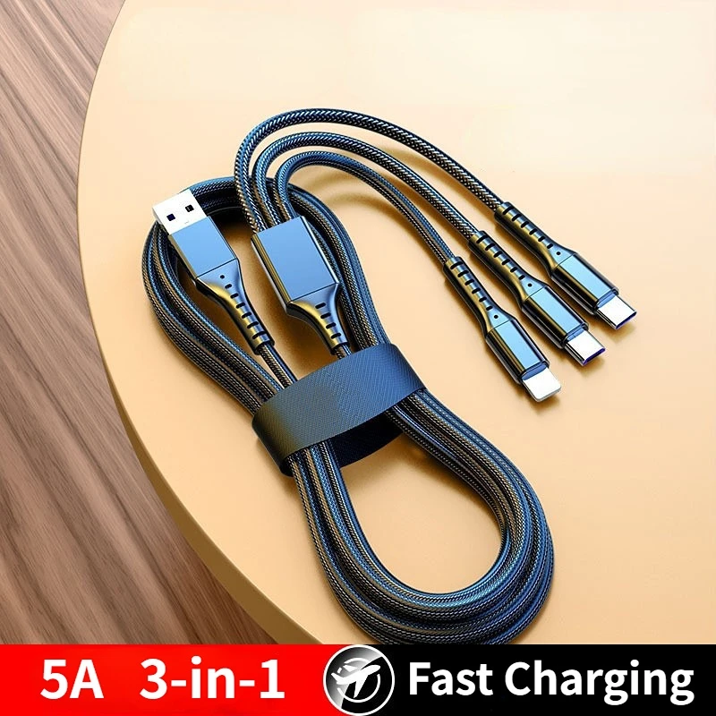 

5A 3 в 1 Кабели для быстрой зарядки Apple для Android Lightning/Type-C/Micro USB кабели для передачи данных Аксессуары