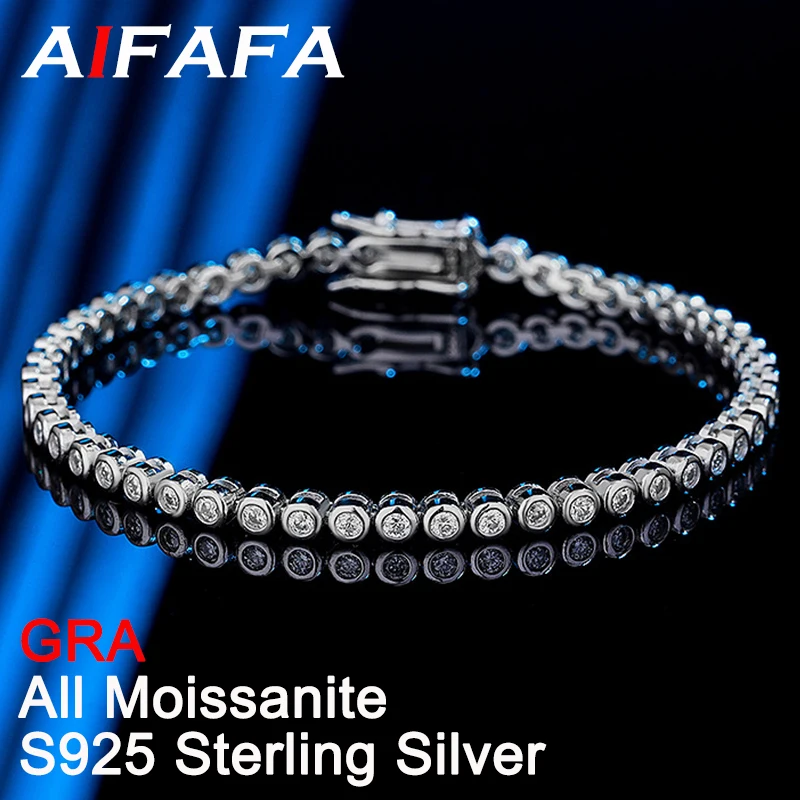 

AIFAFA Real 2mm All Moissanite Bracelet For Women GRA 100% S925 Sterling Silver Diamond Hand Chain Fine Jewelry Drop Ship