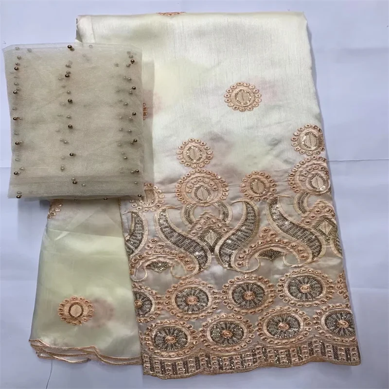 

High Quality 5+2 Yards African George Lace Fabric With Net Blouse Green Sequins And Stones Embroidered George Lace Fabric LXE052
