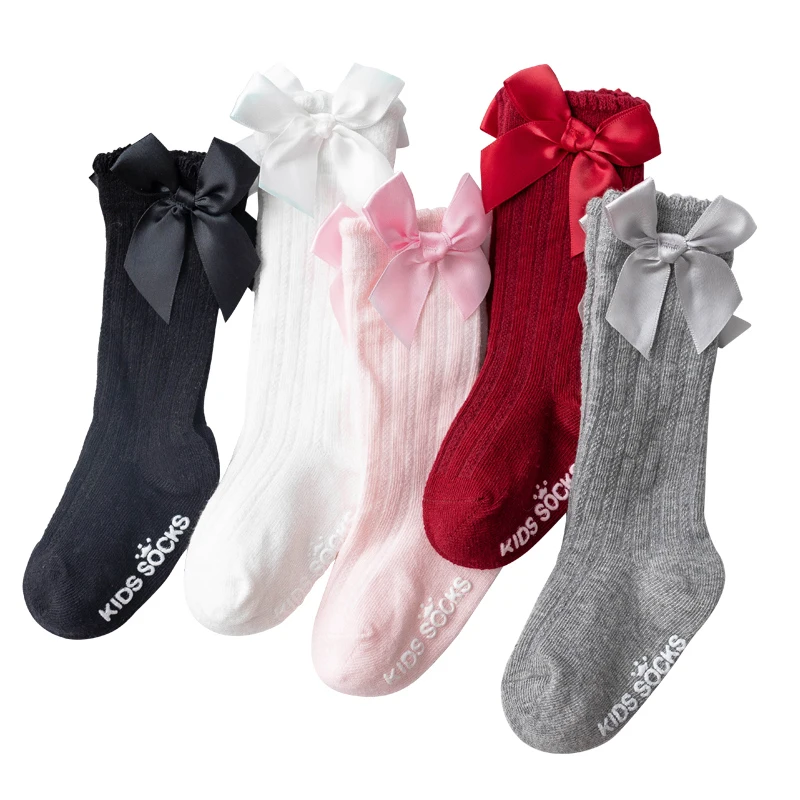 

Baby Girl Socks Mesh Thin Big Bow Infant Long Knee High Sock Cotton Newborn Socks for Girls Age Anti Slip Floor Socks for 0-4Y
