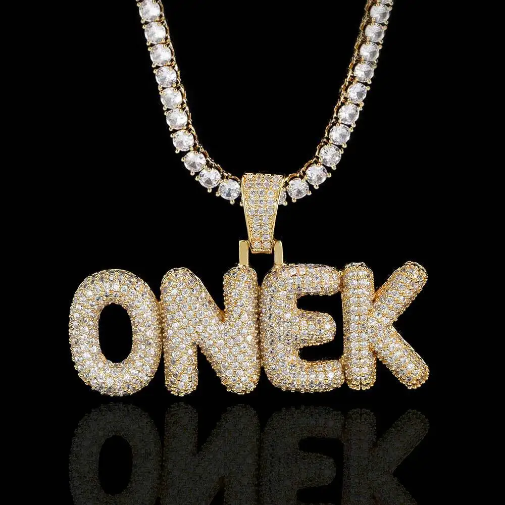 

TopBling Hip Hop A-Z Custom Pendant Necklace Charm Bubble Letter 18K Real Gold Plated Jewelry