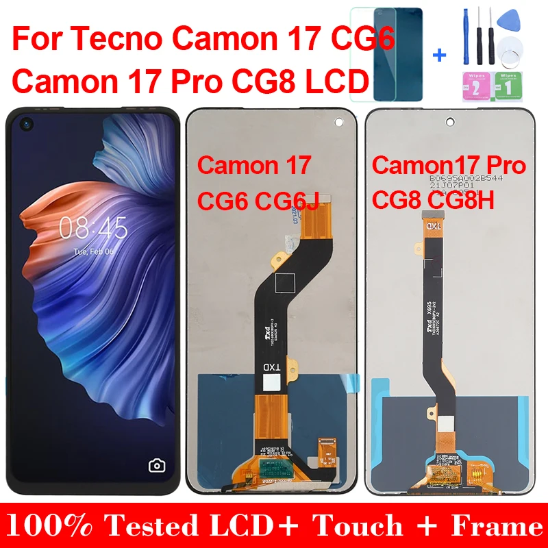 

6.6"Original For Tecno Camon 17 CG6 CG6J LCD Tecno Camon 17 Pro CG8 CG8H Display Touch Screen Digitizer Assembly Replacement
