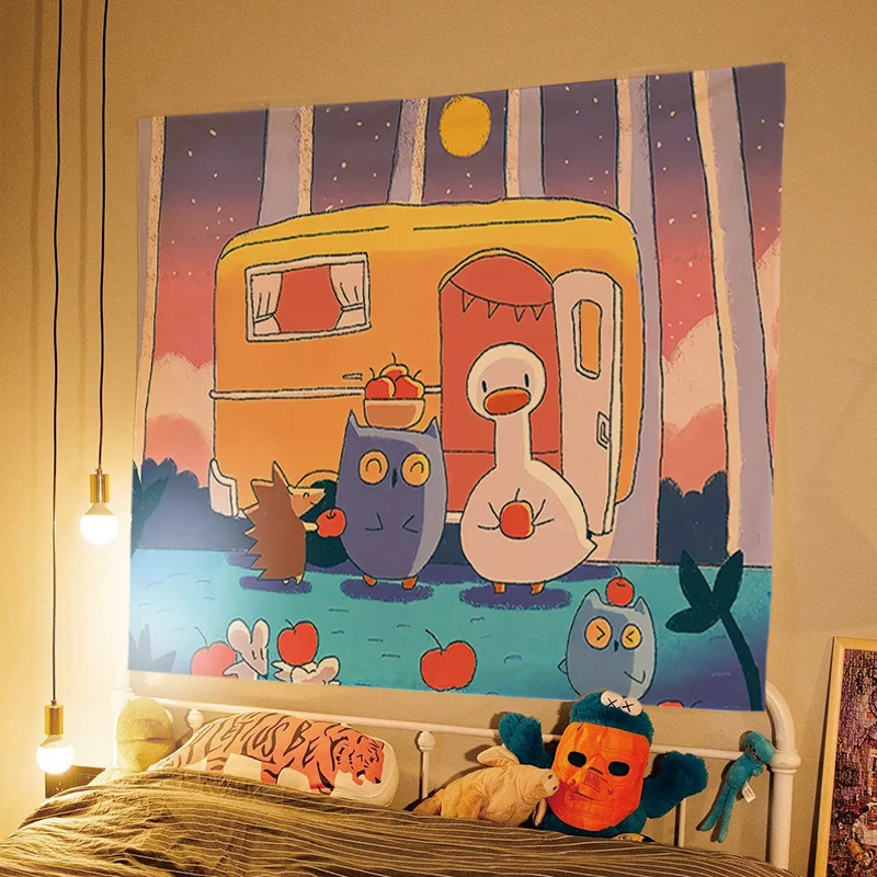 Аниме милая утка фон ткань Декор для комнаты Kawaii гобелен декор подростковой