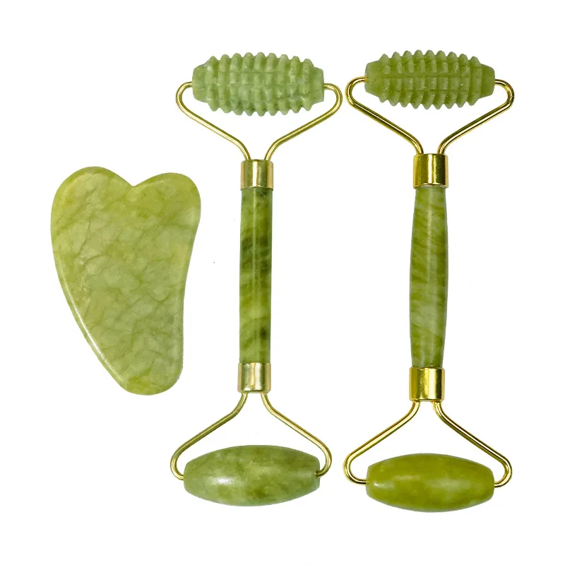 Natural Jade Roller Massager for Face Body Back Foot Massage Roller Facial Liftting Anti-wrinkle Double-end Gua Sha Jade Stone images - 6