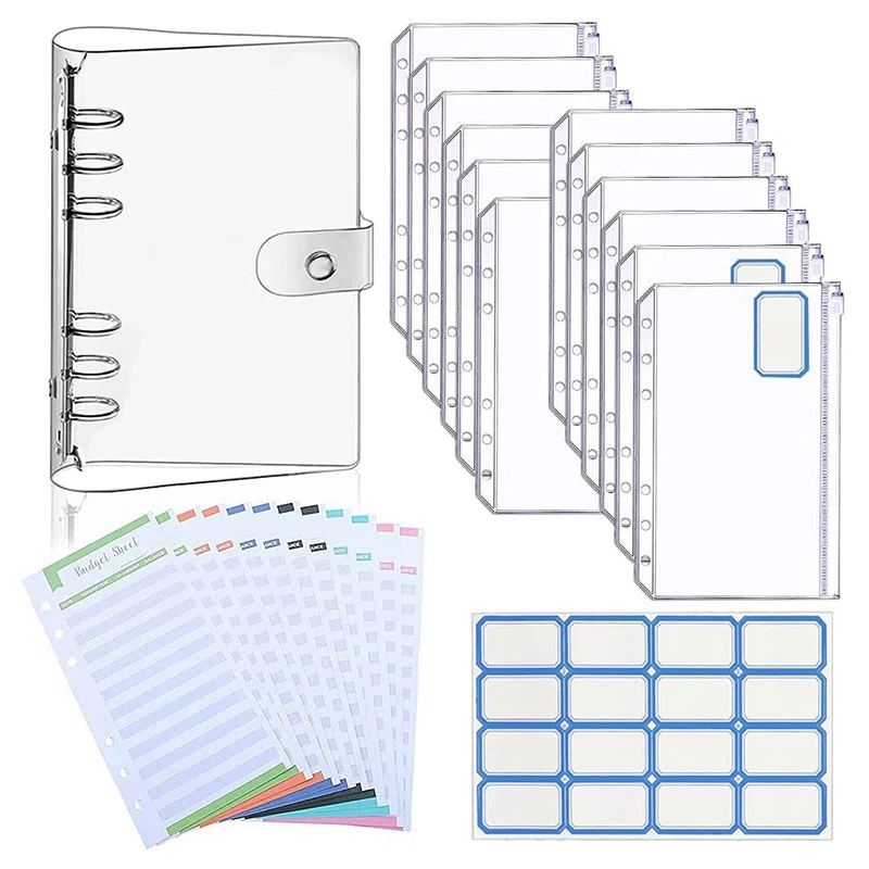 

A6 Budget Binder Cover With 12Pcs 6 Hole Cash Envelopes, 12 Budget Sheets, 16 Labels, Binder Cover