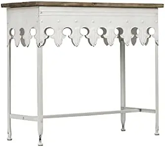 

Farmhouse Metal Console Table with Solid Wood Top, Distressed White