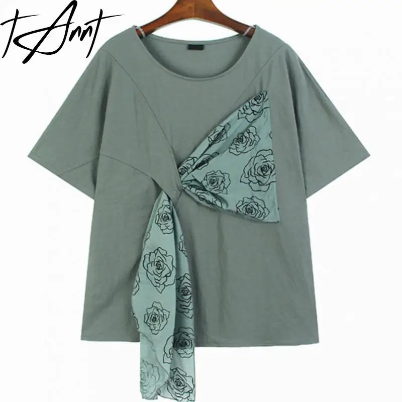 

Tannt Women T Shirt Patchwork Asymmetry Cotton Short T Shirt Women Irregular Color Matching Casual Tshirt Women 2023 New