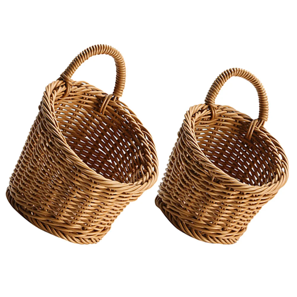 

2 Pcs Woven Sundries Basket Hamper Key Hanging Fruit Garlic Small Plastic Wall Storage Baskets Flower