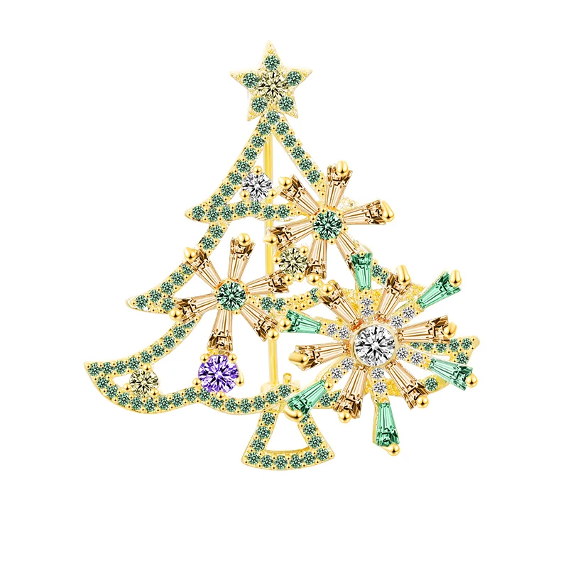 

Dazzling Christmas Tree Copper Pins Full Zircon Paved Rotatable Snowflake Brass Brooches Xmas Gift For Women Girls Party Jewelry