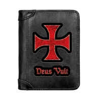new cross templar deus vult printing genuine leather men wallet classic pocket slim card holder male short purses high quality