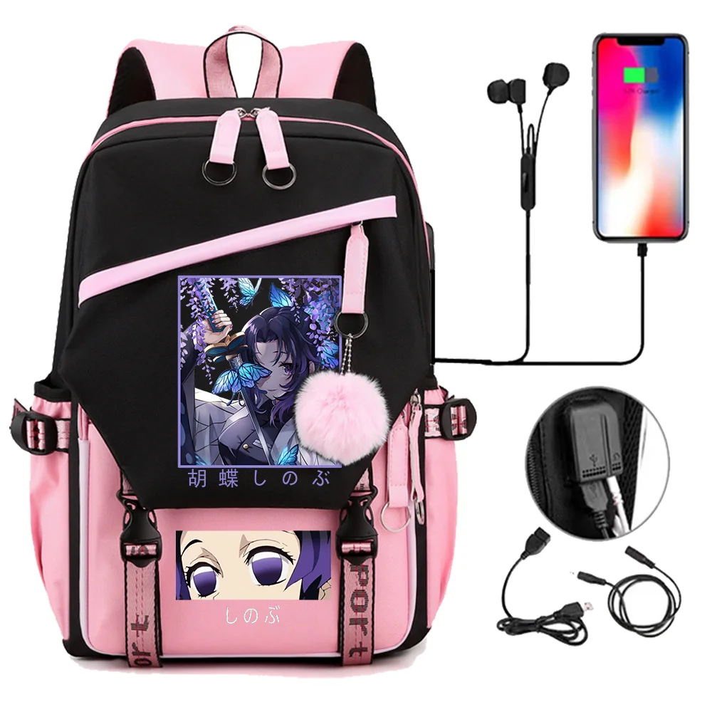 

Anime Demon Slayer School Bags for Girls Large Schoolbag Kawaii School Book Bag Backpack Kimetsu No Yaiba Shinobu Kocho Rucksack