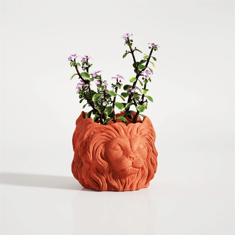 Lion Head Planter Pot Silicone Mold for Concrete Cement Flower Pot Mould DIY Pen Holder Form  Handmade Craft Gift