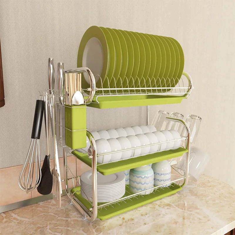 

2/3 Tiers Dish Drainer Storage Rack Kitchen Accessories Sink Drain Drying Holder Shelf Bowl Plate Knife Chopsticks Cup Organizer