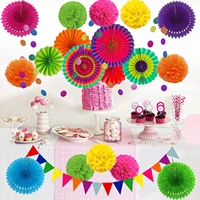 seven color paper fan flowers paper flower ball set wedding birthday party banner paper fan set shop window decoration