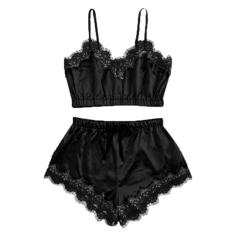

Womens Sexy Satin Vintage Sling Sleepwear Lingerie Lace V-Neck Camisole Pijamas Femmes Seamless Underwear Nightwear