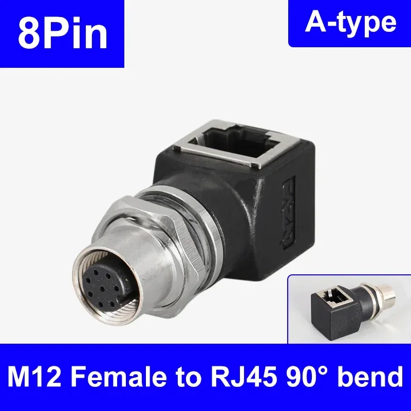 

Адаптер M12 к RJ45 M12 Позолоченный медный 4-контактный D-код/8-контактный разъем типа A/X для кодирования на RJ45 «папа-мама»